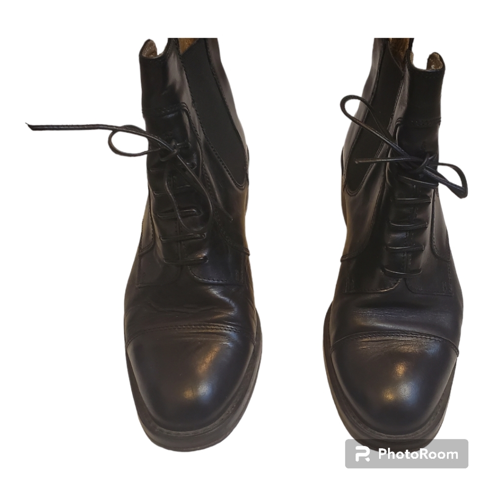 Vtg Joan & David Italy Faux Lace Up Prairie  Riding Boots Black Leather 37.5